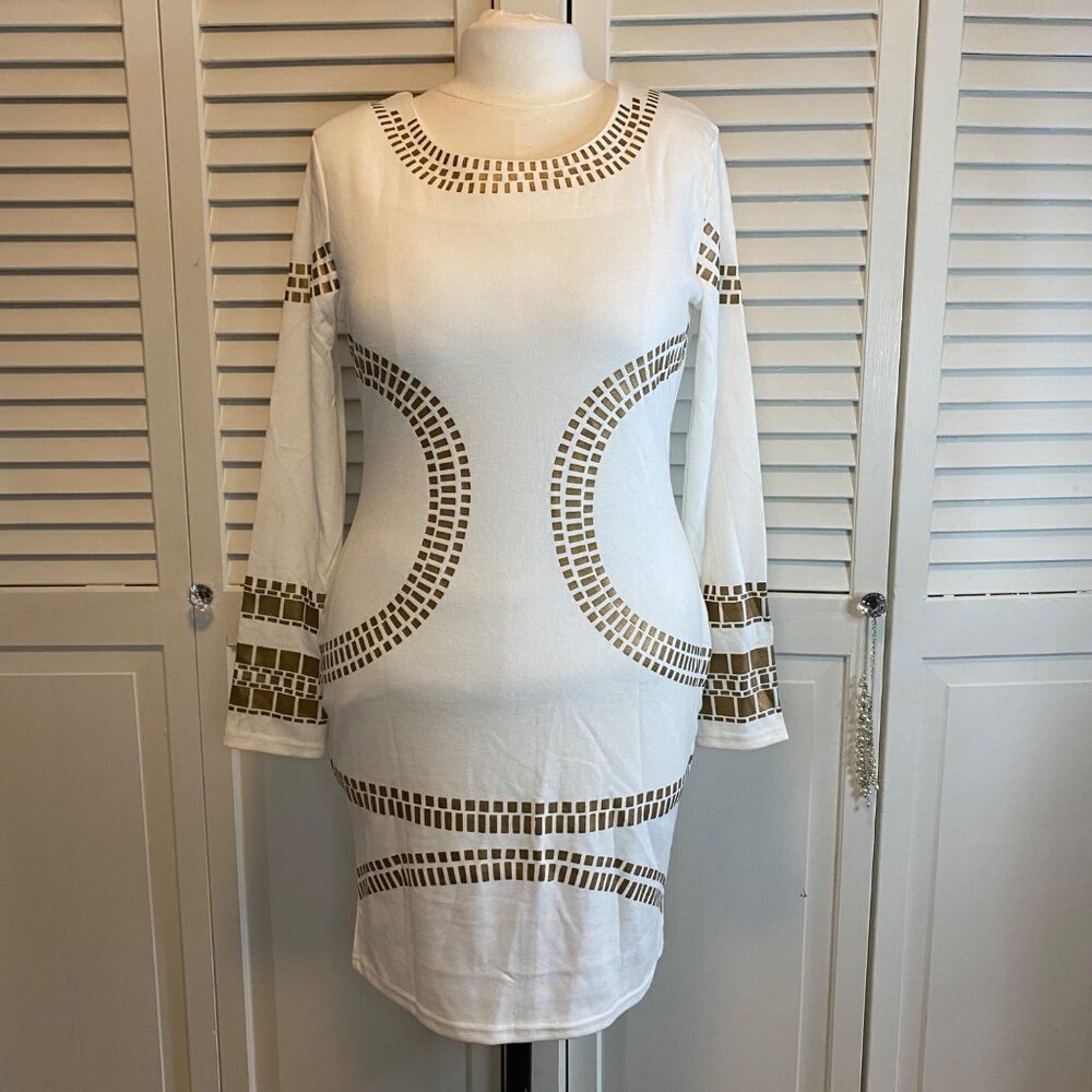 NEW WITH TAGS MIUSOL BODY CONTOUR IVORY AND GOLD DRESS